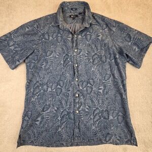 Reyn Spooner Mens Blue Tropical Floral Button Down Shirt Sz L Classic Fit Cotton